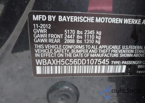 2013 BMW 528I xDrive z USA, uszkodzony, nr VIN WBAXH5C56DD107545